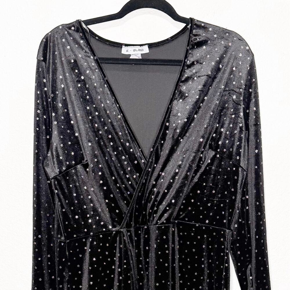 Vintage Y2K Sequin Velvet Slit Dress Black 3XL